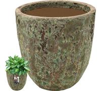 KOTARBAU® Pot de fleurs en céramique, grand format, hauteur 46 cm, diamètre 46 cm, turquoise et marron. Cache-pot en céramique, pot à herbes aromatiques, pour la cuisine et le salon. Pots de fleurs d'