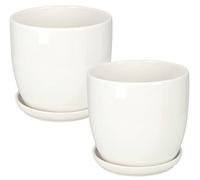 KOTARBAU - Pot de fleurs en céramique pour plantes avec sous-plat anti-goutte, diamètre de 20 cm, couleur blanche, lot de 2