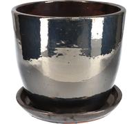 KOTARBAU® Pot de fleurs jardin ⌀ 31cm céramique émaillée graphite avec égouttoir