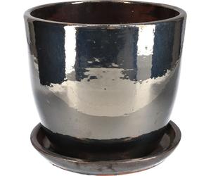 KOTARBAU® Pot de fleurs jardin ⌀ 31cm céramique émaillée graphite avec égouttoir