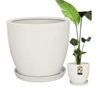 KOTARBAU Pot de plantes avec soucoupe Blanc 38 cm Hauteur : 33 cm Céramique émaillée Pot de fleurs