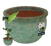 KOTARBAU® Pot En Céramique Vintage 38X25cm Turquoise Et Marron | Pot Résistant Au Gel | Pot Avec Drainage D'eau | Cache Pot Céramique | Pot Moderne | Pot De Fleur Céramique | Pot Céramique Extérieur