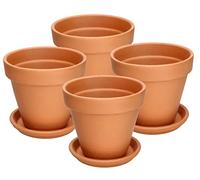 KOTARBAU® Pot Terre Cuite, Pot de Fleur Exterieur Terre Cuite ⌀ 11 cm | Lot de 4, Pot en Terre Cuite avec Soucoupe, 10 cm de Haut, Pot de Fleur Terre Cuite avec Trou de Drainage