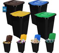 KOTARBAU® Poubelle avec couvercle Set de 4 poubelles Jaune Bleu Vert Marron Système de tri sélectif Ménage Poubelle 50l avec couvercle Système de tri sélectif Débarras Poubelle avec couvercle Atelier 