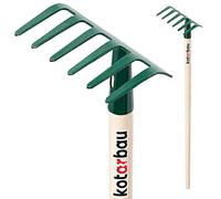 KOTARBAU® Rateau a Feuille - 11,5 cm - Rateau Jardin - Acier - 105 cm - Vert - Outil pour Massifs de Fleurs - avec Manche en Bois - 6 Dents - Compact - Résistant à L’Humidité