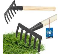 KOTARBAU® Rateau a Feuille - 11,5 cm - Rateau Jardin - Acier - 33 cm - Noir - Outil pour Massifs de Fleurs - avec Manche en Bois - 6 Dents - Compact - Résistant à L’Humidité