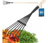 KOTARBAU® Rateau à Feuille - Acier - 14 cm - Râteau Jardin- avec Manche - 108 cm - Ramasse Feuille - Outil Robuste pour Gazon et Feuilles - Noir et Bois Naturel