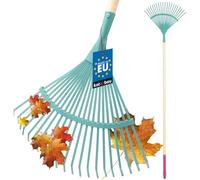 KOTARBAU® Rateau à Feuille - Acier - 41 cm - Râteau Jardin- avec Manche - 187 cm - Ramasse Feuille - Outil Robuste pour Gazon et Feuilles - Turquoise et Bois Naturel