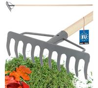 KOTARBAU® Rateau à Feuille - Métal - 26 cm - Râteau Jardin - 10 Dents - avec Manche en Bois - Outil Robuste pour Entretien Gazon Jardinage - Gris & Naturel