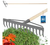 KOTARBAU® Rateau à Feuille - Métal - 36 cm - Râteau Jardin - 14 Dents - avec Manche en Bois - Outil Robuste pour Entretien Gazon Jardinage - Gris & Naturel