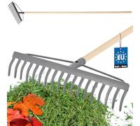KOTARBAU® Rateau à Feuille - Métal - 46 cm - Râteau Jardin - 18 Dents - avec Manche en Bois - Outil Robuste pour Entretien Gazon Jardinage - Gris & Naturel