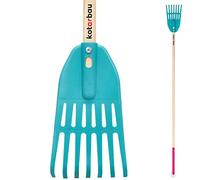 KOTARBAU® Rateau a Feuille - Plastique - 13,5 cm - avec Manche en Bois - 7 Dents - Rateau Jardin - Ramasse Feuille - Balai Gazon - Turquoise