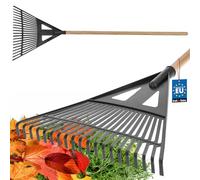 KOTARBAU® Râteau à feuilles en plastique - 43 cm - Râteau de jardin avec manche en bois - 100 cm - Râteau pour feuilles d'automne et coupe de haies - Balai à foin - Râteau à feuilles - Plastique