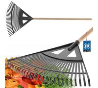 KOTARBAU® Râteau à feuilles en plastique - 58 cm - Râteau de jardin avec manche en bois - 100 cm - Râteau pour feuilles d'automne et coupe de haies - Balai à foin - Râteau à feuilles - Plastique