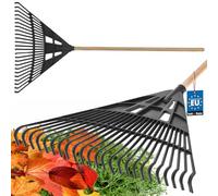 KOTARBAU® Râteau à feuilles en plastique - 61 cm - Râteau de jardin avec manche en bois - 100 cm - Râteau pour feuilles d'automne et coupe de haies - Balai à foin - Râteau à feuilles - Plastique