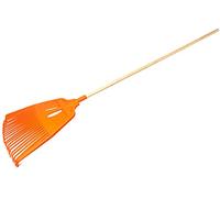 KOTARBAU® Rateau à Feuilles - Plastique - 27 Dents - Orange - avec Manche en Bois - Râteau Jardin - Balai à Gazon - Ramasse Feuilles - Léger - Résistant - Entretien Jardin