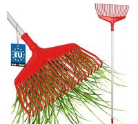 KOTARBAU® Rateau À Feuilles - Plastique - 38 cm - avec Manche en Aluminium - Extra-Click - Rateau Jardin - Ramasse Feuilles - Léger - Rouge & Argenté - Ergonomique