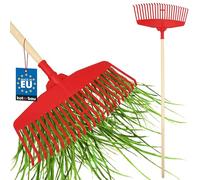 KOTARBAU® Rateau À Feuilles - Plastique - 48 cm - avec Manche en Bois - Extra-Click - Rateau Jardin - Ramasse Feuilles - Léger - Rouge & Bois Verni - Ergonomique