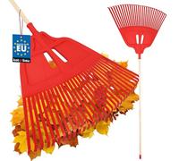 KOTARBAU® Rateau À Feuilles - Plastique - 67 cm - avec Manche en Bois - Extra-Click - Rateau Jardin - Ramasse Feuilles - Léger - Rouge & Bois - Ergonomique