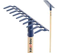 KOTARBAU® Rateau à Feuilles - Rateau Jardin - Acier - 26 cm - Bleu Marine - avec Manche Bois 135 cm - 10 Dents - Balai a Gazon - Outil Jardinage pour Entretien Pelouse - Ramasse Feuille