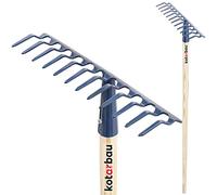 KOTARBAU® Rateau à Feuilles - Rateau Jardin - Acier - 32 cm - Bleu Marine - avec Manche Bois 132 cm - 12 Dents - Balai a Gazon - Outil Jardinage pour Entretien Pelouse - Ramasse Feuille