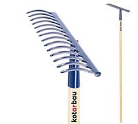 KOTARBAU® Rateau à Feuilles - Rateau Jardin - Acier - 36 cm - Bleu Marine - avec Manche Bois 136 cm - 14 Dents - Balai a Gazon - Outil Jardinage pour Entretien Pelouse - Ramasse Feuille