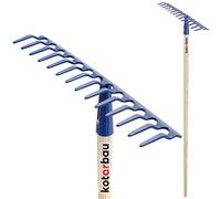 KOTARBAU® Rateau à Feuilles - Rateau Jardin - Acier - 38 cm - Bleu Marine - avec Manche Bois 142 cm - 14 Dents - Balai a Gazon - Outil Jardinage pour Entretien Pelouse - Ramasse Feuille