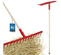 KOTARBAU® Rateau Jardin - Rateau À Feuille - Plastique - 54 cm - 14 Dents - avec Manche en Bois 150 cm - Extra-Click - Léger - Balai a Gazon - Ergonomique - Rouge & Bois