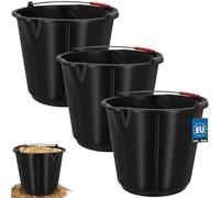 KOTARBAU® Seau de Maçon 21 L, Seau de Chantier, avec Bec Verseur, PEHD | Lot de 3, Seau à Mortier, Seau de Construction, Seau à Plâtre, avec Anse et Graduation, Rond, Noir