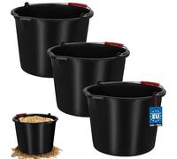 KOTARBAU® Seau de Maçon, Seau de Construction 12 L, Plastique | Lot de 3, Seau de Chantier, Seau à Mortier, Noir, avec Bec Verseur et Anse, Rond