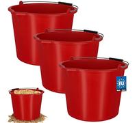 KOTARBAU® Seau de Maçon, Seau de Construction 16 L, Plastique | Lot de 3, Seau de Chantier, Seau à Mortier, Rouge, avec Bec Verseur et Anse, Rond