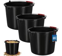 KOTARBAU® Seau de Maçon, Seau de Construction 16 L, Plastique | Lot de 3, Seau de Chantier, Seau à Mortier, Noir, avec Bec Verseur et Anse, Rond
