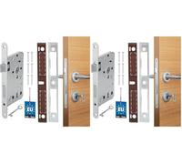 KOTARBAU® Serrure à larder 72/55 mm DIN gauche Serrure à clé polygonale Serrure de porte avec contre-plaque en acier inoxydable de qualité supérieure Robuste Argent (Lot de 2)