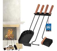 KOTARBAU® Serviteur de cheminée noir moderne - Accessoires de cheminée - Brosse - Pelle - Grattoir à cendres - Tisonnier - Kit de nettoyage en acier et bois - Accessoire de cheminée