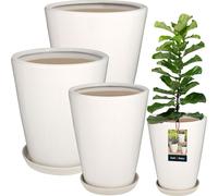 KOTARBAU® Set de 3 pots à plantes avec soucoupe Blanc ⌀ 26 cm H : 32 cm ⌀ 31 cm H : 35 cm ⌀ 38 cm H : 42 cm Céramique émaillée Pot de fleurs Céramique grand Plant Pot Cactus Pot avec soucoupe Cache-po