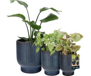 KOTARBAU® Set de 3 pots de fleurs en céramique ⌀ 18 cm / ⌀ 23 cm / 27 cm Bleu foncéTerrazzo Pot de fleurs Pots de fleurs en céramique Pot de fleurs en céramique Cache-pot en céramique pour plantes d'i