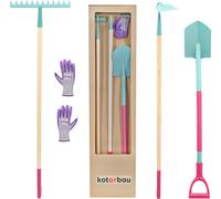KOTARBAU® Set de 4 binettes Bêche Râteau Gants Outils de jardin avec manche en bois