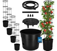 KOTARBAU® Set de 4 pots de tomates ⌀ 39 cm avec support pour plantes grimpantes 153 cm Pot de tomates pour balcon Support de plantes noir