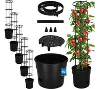 KOTARBAU® Set de 5 pots de tomates ⌀ 30 cm avec treillis 115 cm Pot de tomates pour balcon Support de plantes noir