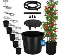 KOTARBAU® Set de 5 pots de tomates ⌀ 39 cm avec treillis 153 cm Pot de tomates pour balcon Support de plantes Noir
