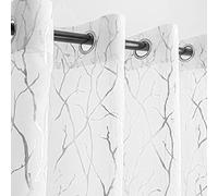 Kotile Lot de 2 Panneaux de Rideaux Transparents Blancs de 213 cm de Long - Rideaux élégants imprimés de Branches d'arbre argentées pour Chambre à Coucher et Salon, 132,1 x 213,4 cm, argenté et Blanc