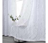 Kotile Lot de 2 Rideaux Blancs argentés de 160 cm de Long, Rideaux Semi-Transparents à œillets pour Chambre à Coucher, 132,1 x 160 cm, Blanc argenté