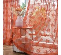 Kotile Lot de 2 rideaux transparents orange de 243,8 cm de long, rideaux de fenêtre en dentelle à motif floral rustique pour salon, rideaux de fenêtre transparents avec passe-tringle, 132,1 x 243,8