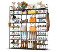 Kottwca meuble à chaussures 4 rangées et 10 niveaux pour entrée, rangement pour 72-80 paires, structure en métal, étagères en tissu non-tissé, vertical empilable, pour chambre ou coin, avec crochets