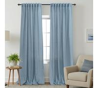 KOUFALL Lot de 2 Panneaux de Rideaux Transparents en Lin de Luxe pour Salon, faciles à accrocher avec Crochets et Languette arrière, Poche à Trou de 274,3 cm de Long, Gris et Bleu Pierre