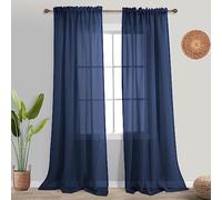 Koufall Lot de 2 rideaux bleu marine de 274,3 cm de long pour grande fenêtre de salon - Rideaux semi-transparents extra longs avec passe-tringle filtrant la lumière, pour terrasse, chambre à coucher