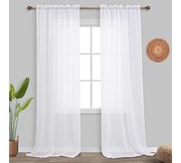KOUFALL Lot de 2 Rideaux Transparents Blancs de 274 cm de Long, Aspect Lin avec Passe-Tringle, 2,7 m de Haut, pour Plafond, 274,3 cm de Long