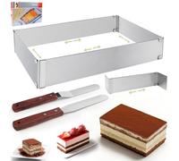 KOUHA Cadre Patisserie Rectangulaire Réglable avec 2 Spatule Cadre de Pâtisserie Cadre à pâtisserie rectangulaire Réglable 18-27cm-34-52cm Anneau à Gâteau Carré