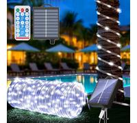 Kousee Guirlande lumineuse solaire d'extérieur à LED IP65 étanche 22 m 200 LED avec 8 modes d'éclairage, guirlande lumineuse pour jardin, arbre, fête, décoration de Noël - Blanc