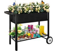 Koutemie Jardinière surélevée d'extérieur avec Pieds pour Le Jardinage, Chariot de Jardin surélevé à roulettes pour légumes, Fleurs, tomates, Herbes, Noir